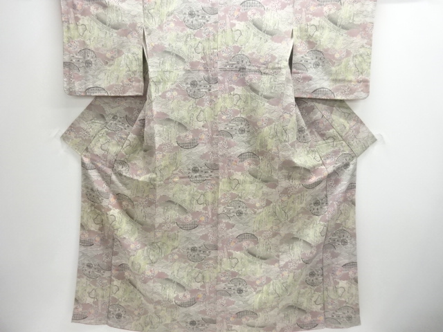 JAPANESE KIMONO / KOMON / CHIRIMEN / BRIDGE & TREE